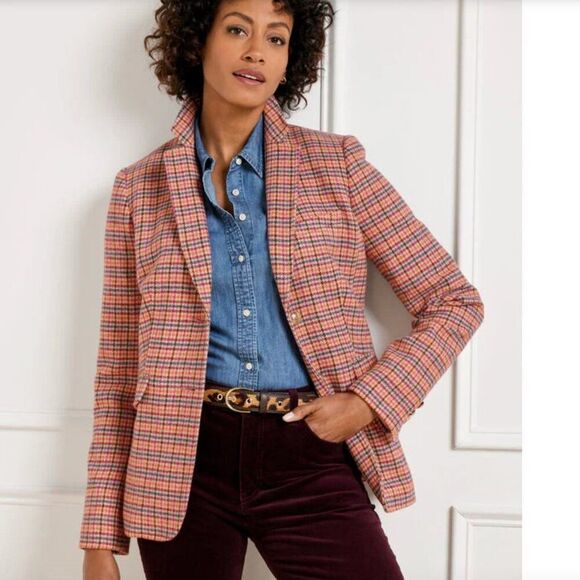 Talbots Classic Shetland Blazer Apple Plaid Wool Size 16 Petite - Picture 1 of 14